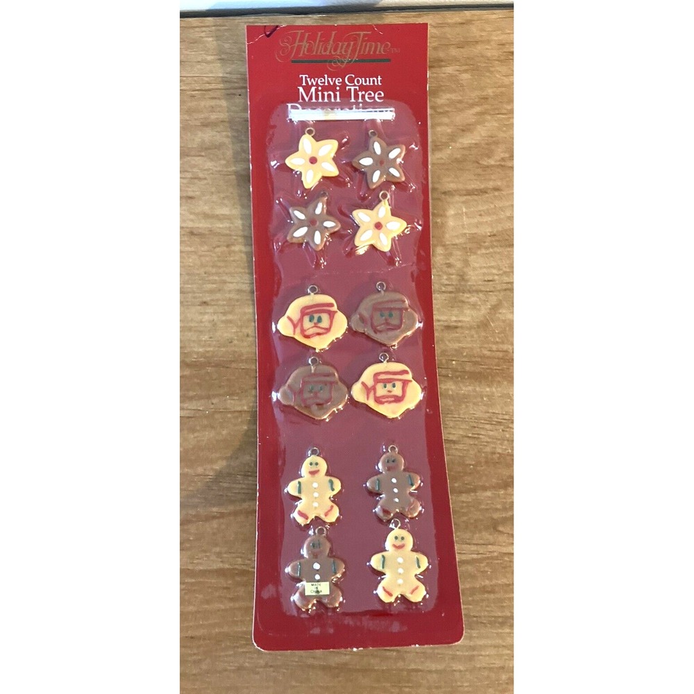 (12) Vintage Mini Tree Christmas Gingerbread Men & Cookie Ornaments -New on Card